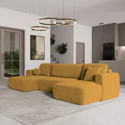 Masseno Ecksofa SENTUM K mit Schlaffunktion - Gelb - Sofa mit Bettkasten und Schlaffunktion, ideal für Gäste und platzsparend. Elegantes Design aus hochwertigem KRONOS 01 Stoff für ein stilvolles Wohnzimmer.