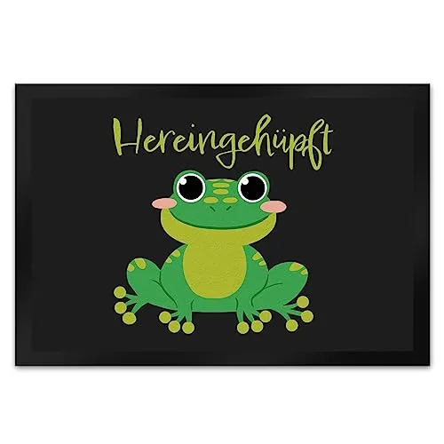speecheese Hereingehüpft Fußmatte XL in 40x60 cm mit süßem Frosch als hübsche Einladung ins eigene Zuhause oder vor dem Kinderzimmer um alle willkommen zu heißen