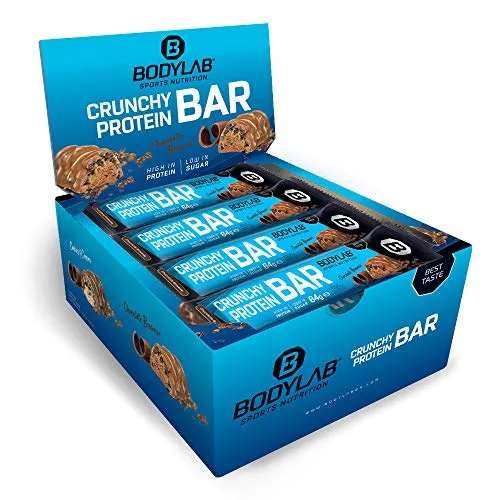 Bodylab24 Crunchy Protein Bar Schoko Brownie - 12 x 64g - Proteinriegel mit 20g Eiweiß pro Riegel, knusprig und lecker, ideal für Sportler und gesundheitsbewusste Snack-Liebhaber.