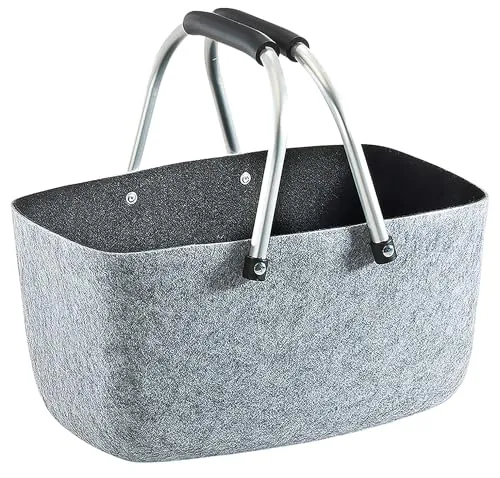 Kobolo Einkaufskorb Filzkorb grau/schwarz mit klappbaren Aluhenkeln - Einkaufskorb mit 11 l Volumen, ideal für Einkäufe und vielseitige Aufbewahrung. Modernes Design und praktische klappbare Aluhenkel machen ihn zum perfekten Allrounder.