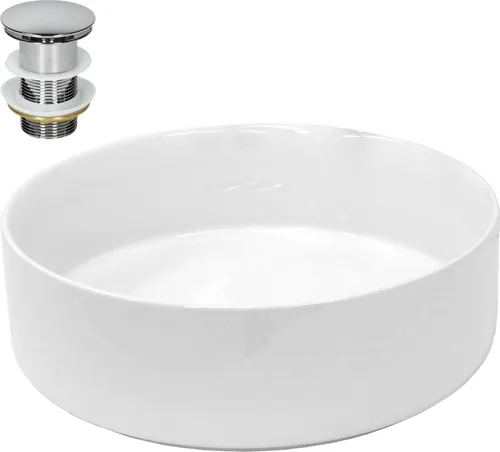 LuxeBath Waschbecken Aufsatzwaschbecken aus Keramik mit Wasserfall - Elegantes Aufsatzwaschbecken aus hochwertiger Keramik, inklusive verchromter Ablaufgarnitur ohne Überlauf. Einfach zu installieren dank Push-Open-Technologie – ideal für moderne Badezimmer.