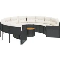 vidaXL Rundes Gartensofa mit Tisch und Kissen - Schwarz Poly-Rattan - Gartenmöbel, bequemes Rundsofa mit dicken Kissen und pflegeleichter Tischplatte aus Akazienholz. Perfekt für entspannte Stunden im Freien.