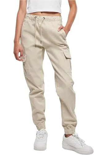Urban Classics Damen High Waist Cargo Jogging Pants - Damen-Hosen aus elastischem Stretch Twill mit hohem Bund für optimalen Komfort. Praktische Cargo-Taschen und elastische Beinbündchen für einen modernen Look.