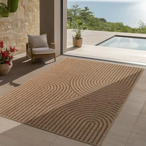 Teppium In- & Outdoor Teppich – stilvoller Jute-Look, wetterfest & pflegeleicht, ideal für Balkon, Garten, Küche, Terrasse & Wohnzimmer, 240x340 cm