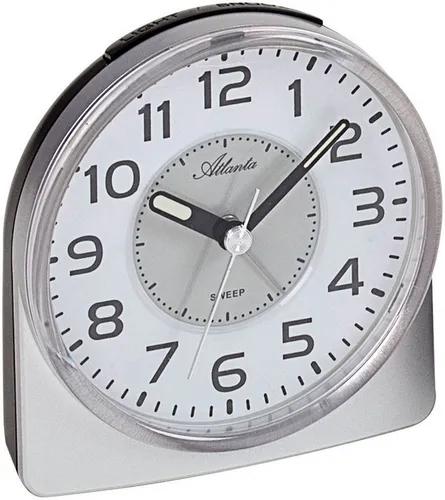 Atlanta Quarzwecker silberfarben - Eleganter analoger Wecker mit Piepalarm und schleichender Sekunde, perfekt für einen stressfreien Start in den Tag. Durchmesser 10,5 cm, ideal für jedes Schlafzimmer.