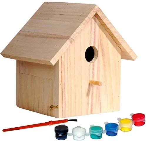 dobar® 22368FSC Nistkasten Bastel-Set - DIY Nistkasten für Wildvögel, pädagogisch wertvoll mit Mal-Set für kreative Kinder. Aus nachhaltigem FSC-Holz, inklusive praktischem Reinigungssystem und Aufhängung.