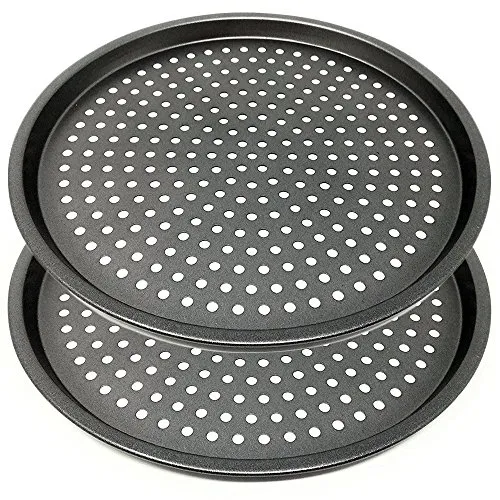 Space Home LS Kitchen - Pizzablech - Antihaft-Pizza-Backblech mit Löchern - Karbonstahl - Backblech Rund, Knusperblech - Pizzaform Rund - Pizza Pfanne, Tray - 29 cm - Set von 2