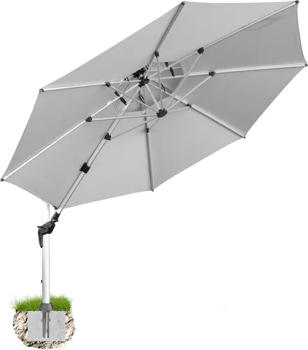 anndora Ampelschirm Aluminium silber grau 4m rund - 360º drehbar - Eleganter 4 m Ampelschirm aus Aluminium für großen Schatten im Garten oder auf der Terrasse. Mit Kurbelmechanik für einfachen Aufbau und doppeltem Winddach für optimale Belüftung. Strapazierfähiger Bezug mit UV-Schutz.