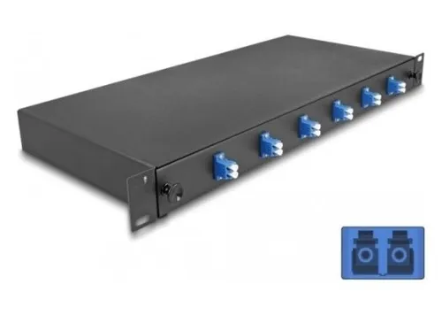 Delock Glasfaserkabelkiste OS2 - Rack montierbar mit 6 LC Duplex Anschlüssen - Zubehör, Server Zubehör - Kompakt und komplett montiert für einfache Installation, ideal für professionelle Netzwerklösungen.