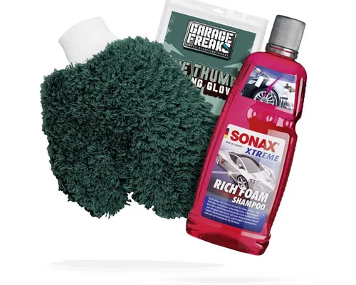 detailmate Auto Waschhandschuh Waschset Garage Freaks + Autoshampoo SONAX Xtreme Auto-Reinigungsmittel (Autowäsche - Reinigungs Set - Mikrofaser - Auto Reinigung)