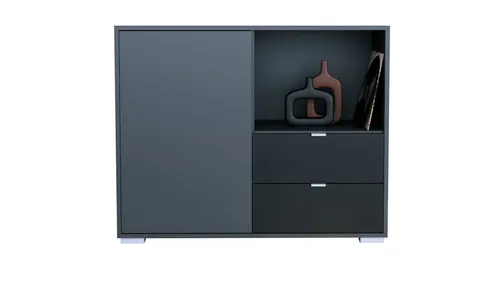 Vladon Kommode Milano (Kommode mit 1 Tür Anthrazit matt, 2 Schubladen Schwarz matt, Made in Germany), Korpus Anthrazit matt (103 x 83 x 37 cm)