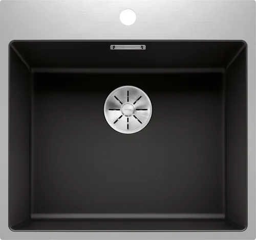 BLANCO SUBLINE 500-IF/A SteelFrame - Granitspüle aus SILGRANIT in Schwarz, flächenbündig mit Edelstahlrahmen, pflegeleicht und hitzeunempfindlich – ideal für moderne Küchen