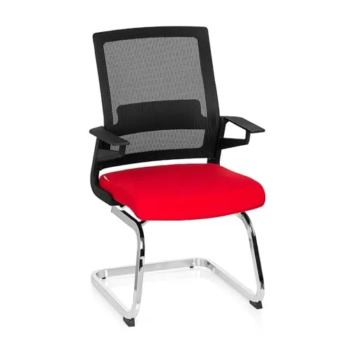 hjh OFFICE INVENTOR V Freischwinger Stuhl mit Armlehnen - Bürostuhl mit eleganter Linienführung und robuster Stahlkonstruktion. Ideal für gesundes Sitzen dank integrierter Lordosenstütze und atmungsaktivem Netzstoff.