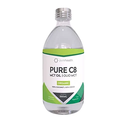 Pure Health Bio 99.8% C8 MCT-Öl aus Kokosnuss Glasflasche (500ml Glasflasche Bio C8)