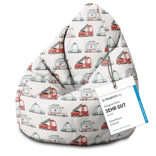 DreamRoots Sitzsack Kinder 70x70x105, Emergency Vehicles