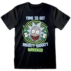Rick And Morty Riggity Wrecked Unisex T-Shirt - Stylisches Unisex T-Shirt in Schwarz mit coolem Rick And Morty Design, perfekt für Fans der Serie und ideal für Freizeitlooks.