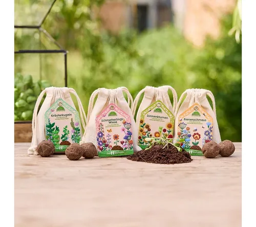 Die Stadtgärtner Blumensamen Saatkugeln im Baumwollsäckchen - Beetpflanzen für Artenvielfalt, handgemachte Saatkugeln fördern Bienen und Schmetterlinge – ideal als nachhaltiges Geschenk!