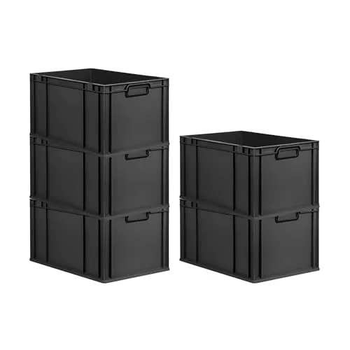 PROREGAL SparSet 5x Eurobox NextGen Color 65L - Schwarz - Aufbewahrungsbehälter ohne Deckel, robustes Design mit bis zu 400kg Traglast und vielseitige Kombinationsmöglichkeiten für effiziente Lagerung.