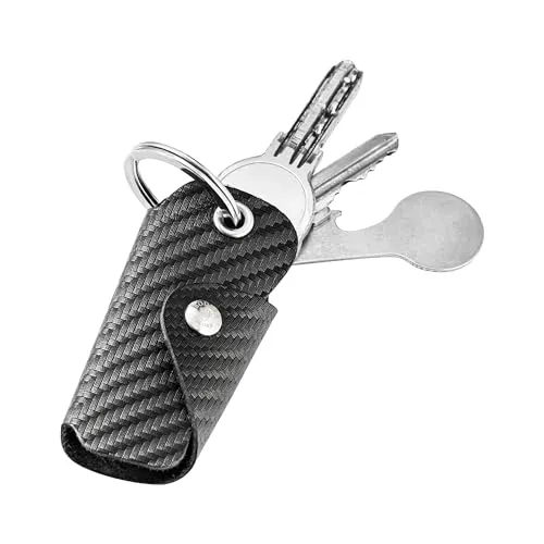 Bodesa Valore Premium Qualität Schlüsseltasche aus Echtem Leder | Schlüsseletui mit Einkaufswagenlöser | Key Organizer für 1-5 Schlüssel | Schlüsselanhänger mit Flaschenöffner (carbon)