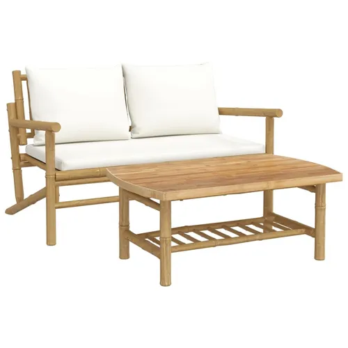 vidaXL 2-tlg. Garten-Lounge-Set mit Cremeweißen Kissen aus Bambus - Elegantes Gartenmöbel-Set aus robustem Bambus für komfortables Entspannen im Freien. Inkl. dick gepolsterter Kissen für höchsten Sitzkomfort.