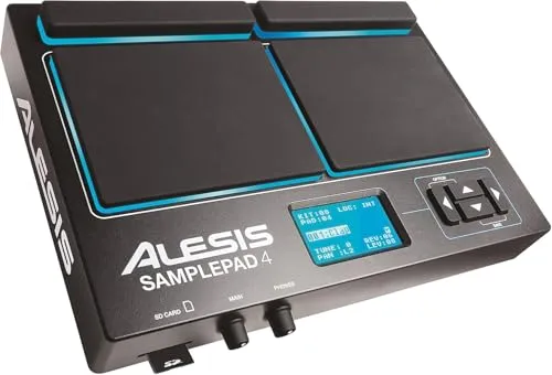 Alesis Sample Pad 4 - Kompaktes Percussion- und Sample-Triggering-Instrument - E-Drums mit 4 anschlagempfindlichen Pads, ideal für kreative Performances. Integrierte Bibliothek mit 25 Sounds und Anpassungsmöglichkeiten für Ihren individuellen Sound.