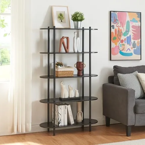 [en.casa] Bücherregal Øvre mit 5 Ablagen - Bücherregal in elegantem Design mit 5 geräumigen Ablagen für Bücher und Dekoration. Ideal für Wohnzimmer oder Büro, pflegeleicht und schnell aufzubauen.