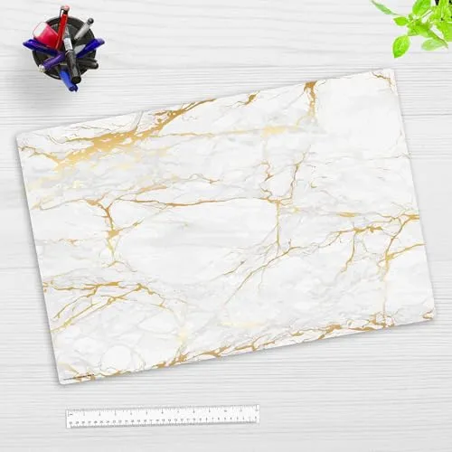 Schreibtischunterlage Weißer Marmor mit Goldadern - Hochwertige Schreibunterlage aus 1,6 mm dickem, rutschfestem Vinyl (60 x 40 cm) – schützt vor Kratzern und ist pflegeleicht. Ideal für Kinder und Erwachsene, perfekt für Büro und Home Office.