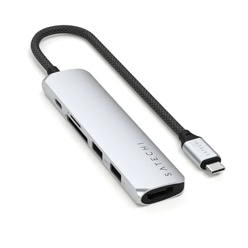SATECHI 6-in-1 USB-C Hub Slim Plus – Multiport-Adapter mit 4K HDMI und 100W Power Delivery - USB-Hub mit 4K HDMI für gestochen scharfe Videoausgaben und 100W Power Delivery für effizientes Laden von Geräten. Ideal für Kreative und Profis!