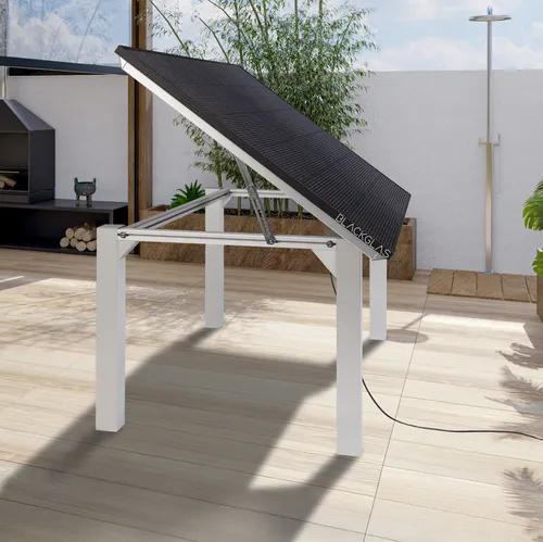 BLACKGLAS 445Wp Balkonkraftwerk Solar Tisch VEOstyle-80E - Kompakter Gartentisch mit 445Wp Solarleistung, ideal für nachhaltige Energiegewinnung. Wetterfest und wartungsfrei, perfekt für den Heim- und Gartenbereich.
