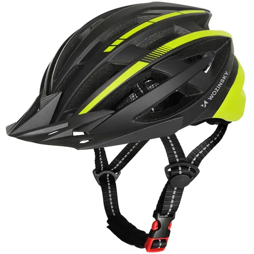 Wozinsky HT-28VCZ Fahrradhelm Größe M Schwarz-Grün mit USB-Rücklicht - Der Wozinsky MTB-Fahrradhelm kombiniert Sicherheit und Komfort. Mit abnehmbarem Visier und USB-Rücklicht sorgt er für Sichtbarkeit und Belüftung, ideal für Trails und Stadtfahrten.