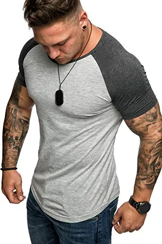 Amaci&Sons Oversize Doppel Farbig Herren Slim-Fit Crew Neck Basic T-Shirt Rundhals 1-0015 Grau/Anthrazit XXL