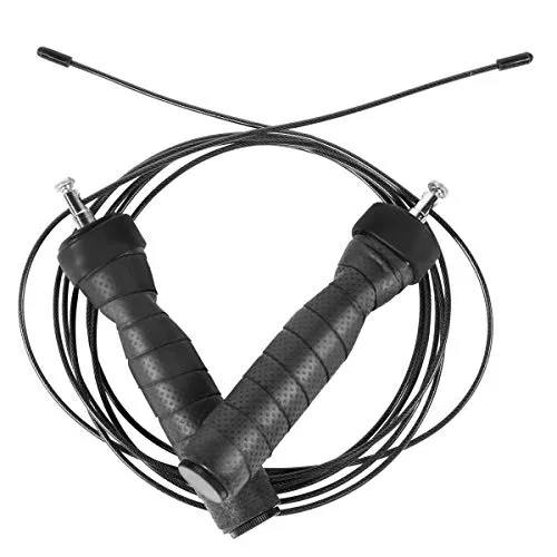 GORILLA SPORTS® Springseil mit Gewichten - 300 cm, Anti-Rutsch Griffe, Schwarz - Entdecke das GORILLA SPORTS Springseil-Set mit 2 einstellbaren Stahlseilen und ergonomischen Anti-Rutsch Griffen. Ideal für vielseitiges Training zur Verbesserung von Ausdauer und Schnelligkeit – für Zuhause und im Fitnessstudio!