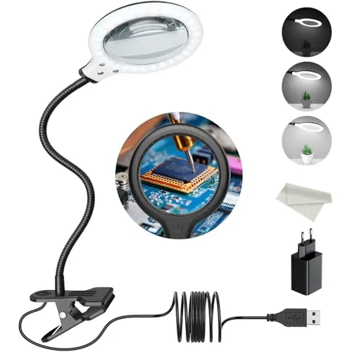 Fache Vergrößerung LED Lupenleuchte mit Klemm mit Smart Touch Dimmbaren Einstellungen für Handwerkliche Lesen Arbeit Nähen Hobbys Sehschwäche 5
