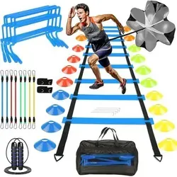 Trainingsset Fußball Koordinationsleiter 6m Kegel Hürden blau