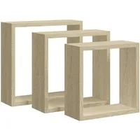 vidaXL Würfelregale 3 Stk. Sonoma-Eiche - Stilvolles Set aus 3 Wand-Würfelregalen, ideal zur Präsentation von Deko und Sammlerstücken. Mit einem unsichtbaren Montagesystem für einfache Anbringung und aus robustem MDF für Langlebigkeit.