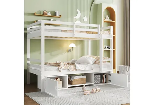 Okwish Etagenbett aus Holzwerkstoff, Weiß, 90x200 cm für Kinderzimmer - Vielseitiges Etagenbett für Kinder mit cleveren Stauraumlösungen und elegantem Design. Ideal für kreative Raumgestaltung und Platzersparnis, lässt sich mühelos in zwei Einzelbetten umwandeln. Perfekt für gemütliche Nächte!