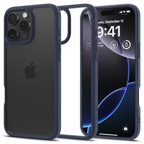 Spigen für iPhone 16 Pro Max Hülle [Anti-Yellowing] Ultra Hybrid Case Handyhülle Schutzhülle Cover Transparent Durchsichtig Dünn Slim -Navy Blue