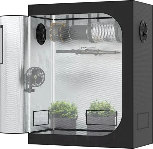 THE HOOKAH Deluxe 600D Growzelt 120x60x150 cm - Gewächshaus mit Sichtfenster – Hochwertiges 600D Mylar für optimale Lichtreflexion und individuelle Mikroklima-Anpassung, ideal für Hobbygärtner und Profis.
