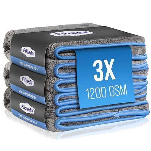 Filzada® 3x Lackschonendes Mikrofasertuch Auto Mit 1200 GSM - Unfassbare Saugkraft Und Fusselfrei Dank Extrem Weicher Mikrofaser - Auto Poliertücher Zur Professionellen Autopflege in 42x48cm (3)