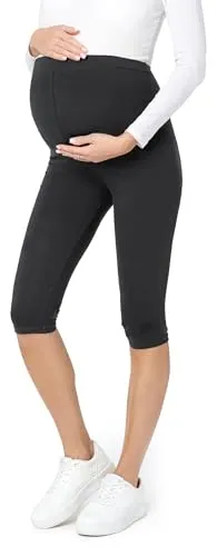 Be Mammy 3/4 Umstandsleggings Kurz aus Baumwolle Bequeme und blickdichte Schwangerschaftsleggings Umstandsmode BE20-229 (Schwarz, 4XL)