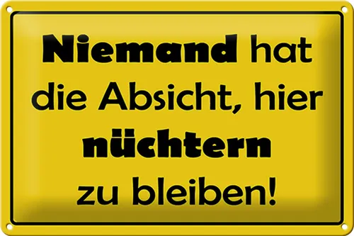 Blechschild Spruch 30x20 cm Keine Absicht nüchtern zu bleiben Schild tin sign