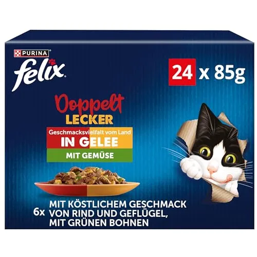 FELIX So gut wie es aussieht Doppelt Lecker Katzenfutter nass in Gelee, Sorten-Mix, 4er Pack (4 x 24 Beutel à 85g)