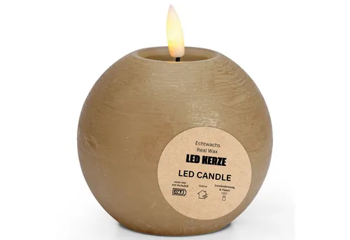 matches21 HOME & HOBBY LED-Kerze LED Kerze Kugel Wachs, Flackernde Flamme, Ø 10x9, Beige (1-tlg), Mit beweglicher Flamme & Timer für Adventskranz