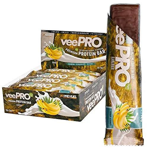 ProFuel veePRO Proteinriegel - Banane, 12 x 74 g - Protein Riegel für Muskelaufbau, mit leckerem Bananengeschmack und hoher Proteinmenge für optimale Regeneration nach dem Training.