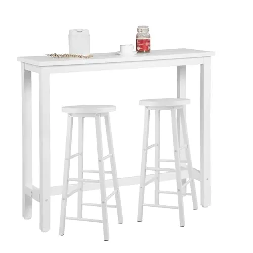 WOLTU Bartisch Set mit 2 Barhockern, 3-teilige Essgruppe mit Küchenstühlen, Esstisch & 2 Hockern aus Metall & Holz für Küchen Wohnzimmer, Weiß