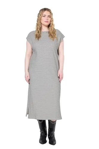 Studio Untold Damen große Größen Übergrößen Plus Size Midi-Jerseykleid, Oversized, Ringel, betonte Schultern schwarz 46+ 840326100-46+