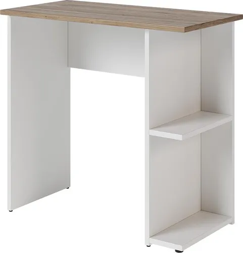 Vicco Schreibtisch Simple, Weiß/Artisan, 80 x 40 cm - Moderner Computertisch mit praktischem Regal für effizientes Arbeiten. Ideal für kleine Räume, bietet er durch zwei offene Fächer zusätzlichen Stauraum für Bücher und Bürobedarf. Pflegeleichte Materialien sorgen für Langlebigkeit.