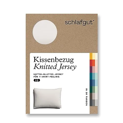 schlafgut Knitted Jersey Kissenbezug 70x90 cm Sand Light Uni weicher Premium Kopfkissenbezug einzeln, faltenfrei mit Elasthan