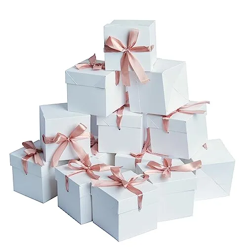Pack kleine Geschenkboxen mit Deckeln, quadratische Boxen mit Deckeln, perfekt für Hochzeiten, Verlobungen, Abschlussfeiern, Feiertage, Weihnachten, Geburtstag, Valentinstag (Weiß 10 cm) 12