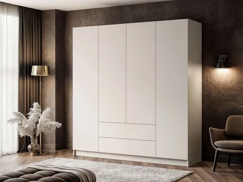 Kleiderschrank AUREL 4D2SZ KASCHMIR - Minimalistisch und funktional - Drehtürenschrank mit 12 Ablagen und 2 Schubladen, eleganter Kaschmir-Färbung für modernen und klassischen Stil, ideal zur effizienten Raumnutzung.